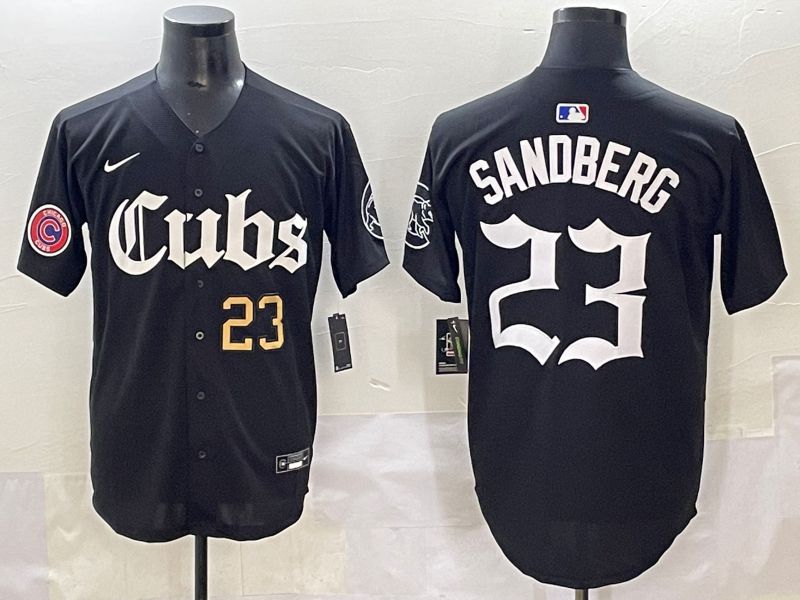 Men 2025 Chicago Cubs #23 Sandberg Black Five generations Joint Name Nike MLB Jersey style 9->chicago cubs->MLB Jersey